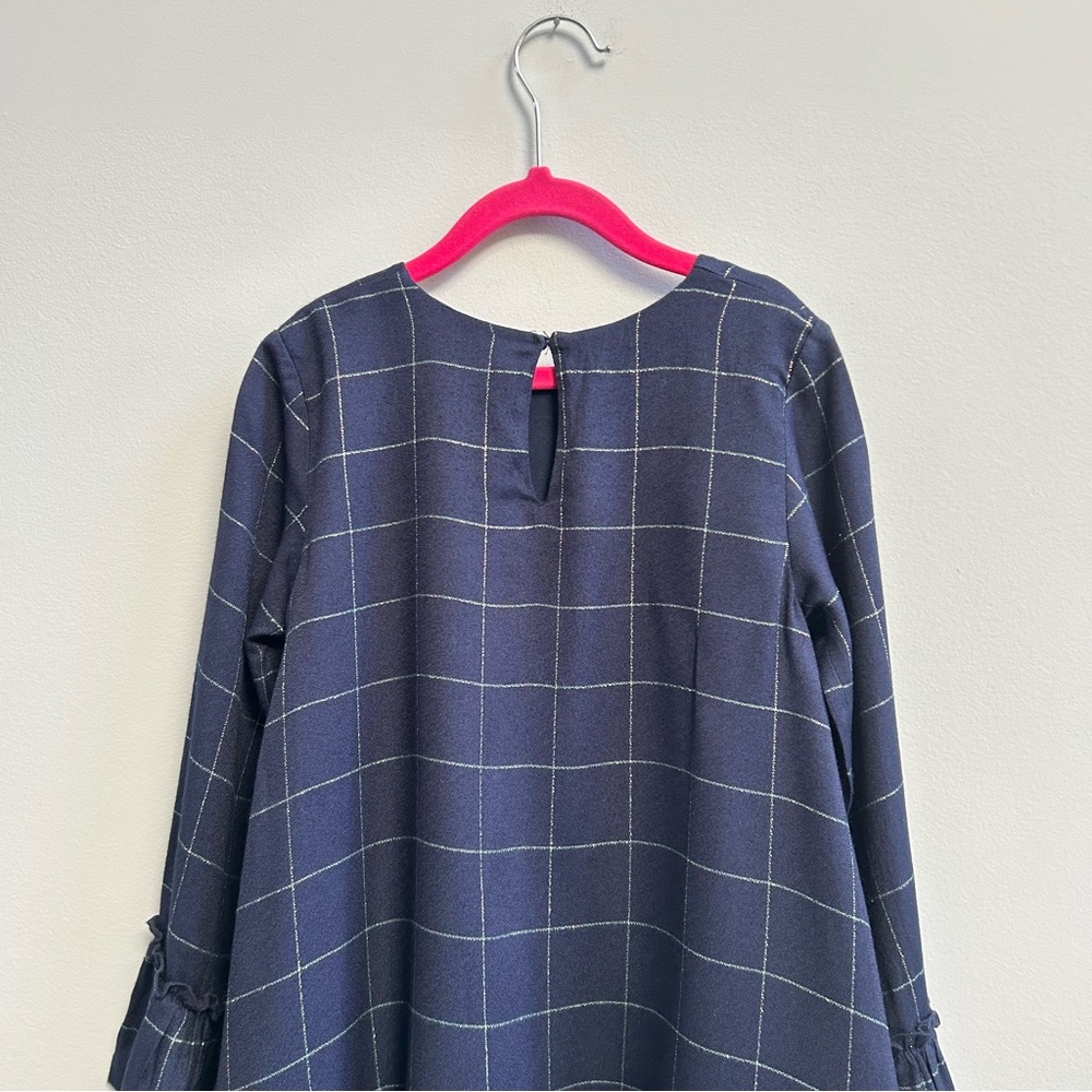 Mayoral Girls Navy Blue And Gold Check Dress, Size 8 - Picture 8 of 12